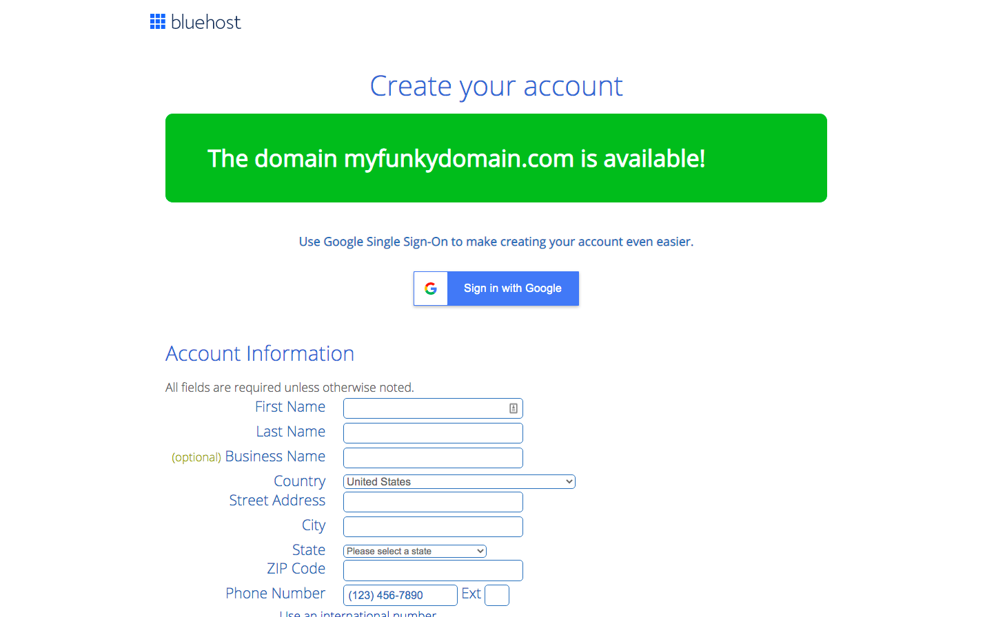 Create Bluehost account