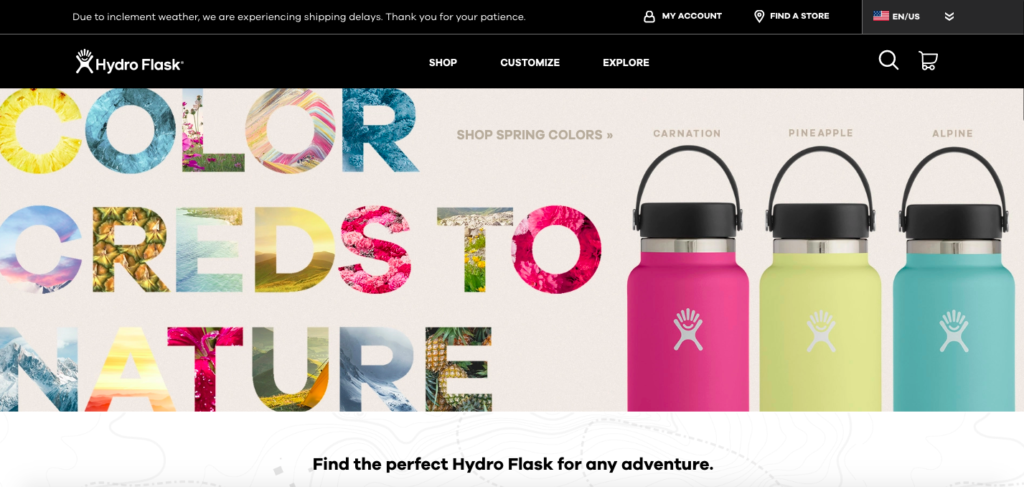 Hydro Flask ecommerce website design