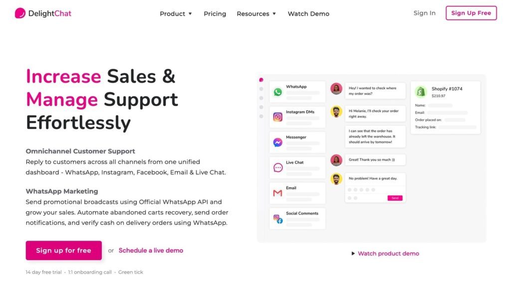 DelightChat offers omnichannel chat and marketing